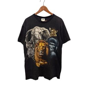 🦁 Vintage 90s Zoo Animal Print Single Stitch T-Shirt Made in USA size XL